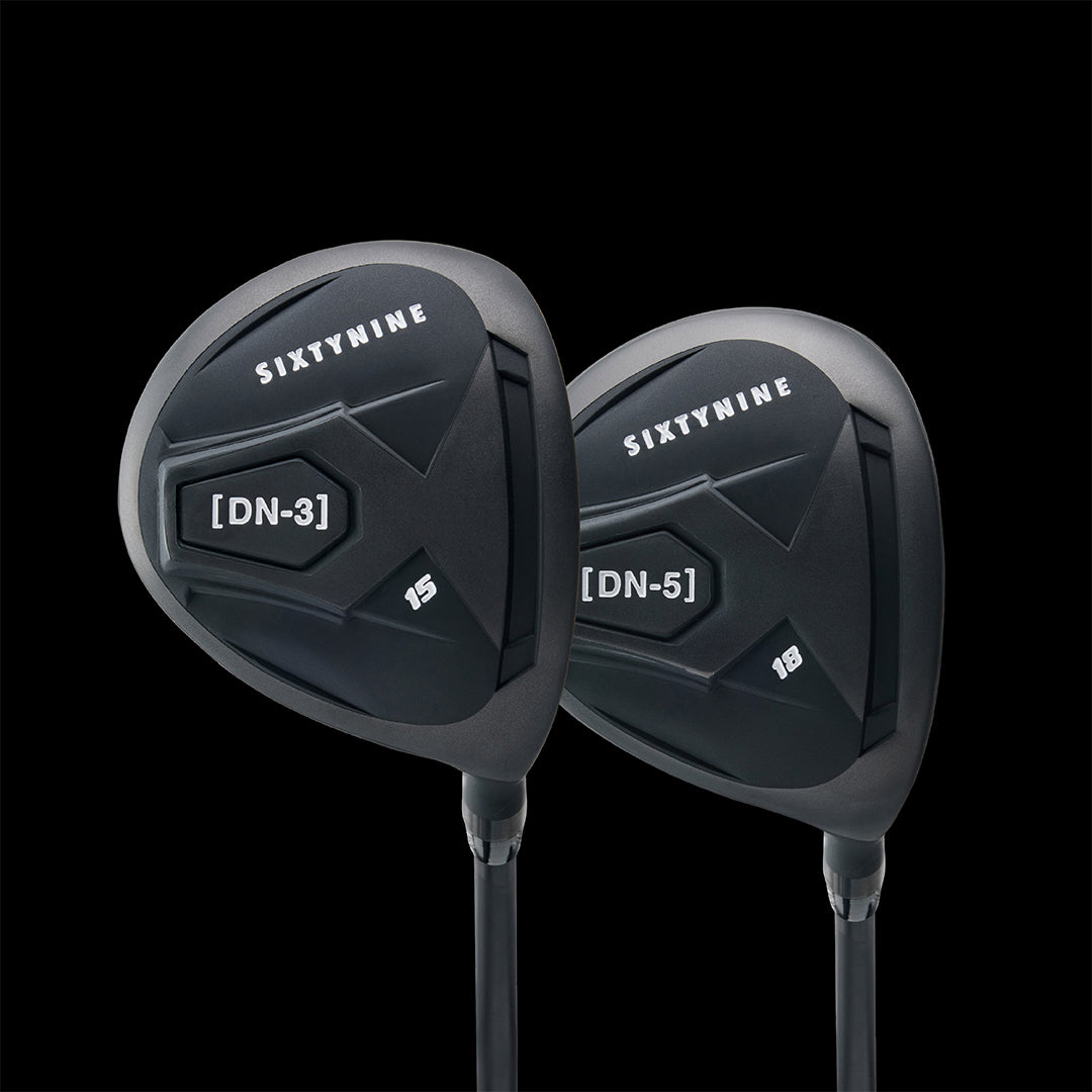 Two Sixtynine golf club heads labeled DN-3 and DN-5 with gray and black finish on dark shafts.